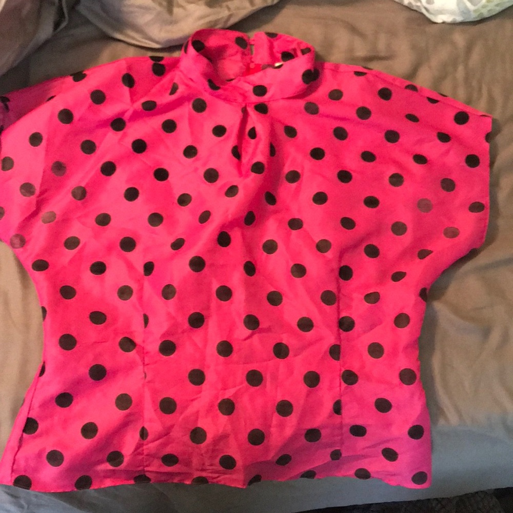 Vintage Magenta Polkadot Blouse